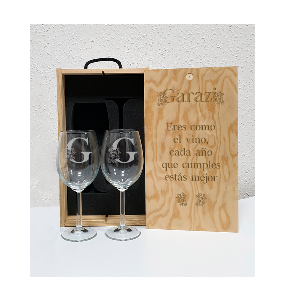 2 copas de vino + caja personalizadas · Regalos Originales - Creaciones  Mikeldi